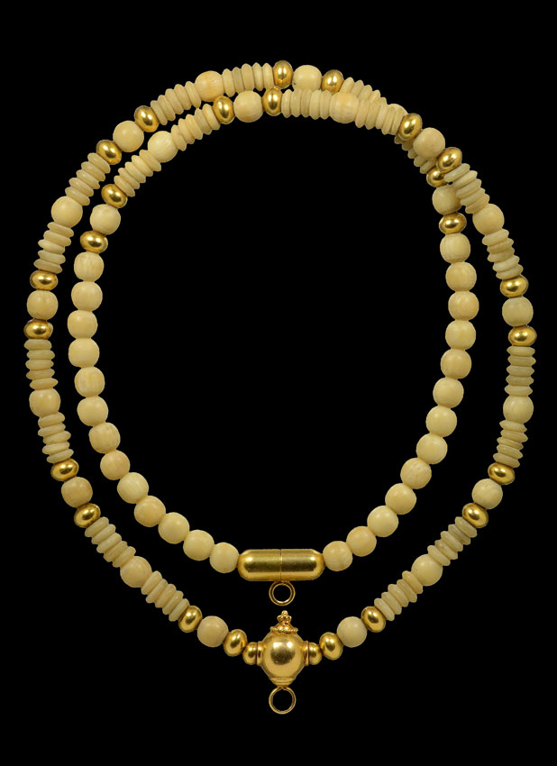 สร้อยงาช้างแท้+เม็ดทองคำแท้26เม็ด+หัวขุนทองคำแท้+แคบซูนหลังทองคำแท้