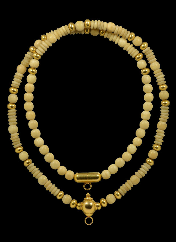 สร้อยงาช้างแท้+เม็ดทองคำแท้26เม็ด+หัวขุนทองคำแท้+แคบซูนหลังทองคำแท้