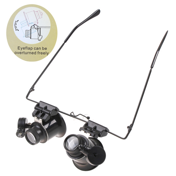 แว่นตาขยาย 20X แว่นขยายซ่อมนาฬิกาที่มีไฟ LED  2 ดวงสีดำ แถมฟรีถ่าน CR1620 แบตเตอรี่ ส่งฟรี