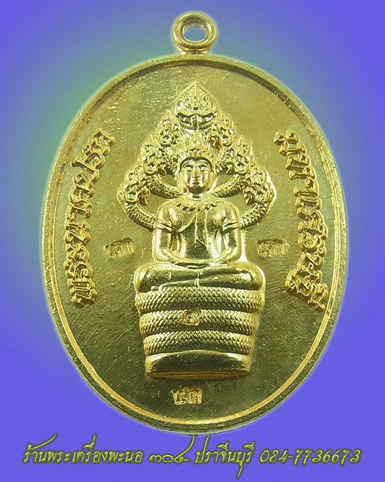 เหรียญพระนาคปรกมหาเศรษฐี รวยตลอดชาติ หลวงพ่อคูณ ปริสุทโธ เนื้อทองล่ำอู่ เหรียญแจก รหัส 2