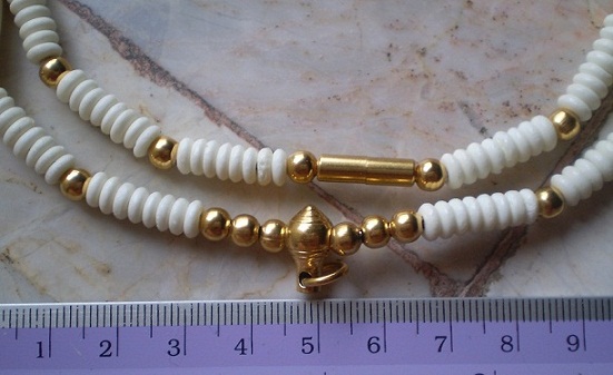 สร้อยกระดูกช้าง สลับเม็ดสแตนเลสชุบทอง   หัวขุน  เคาะเดียว   