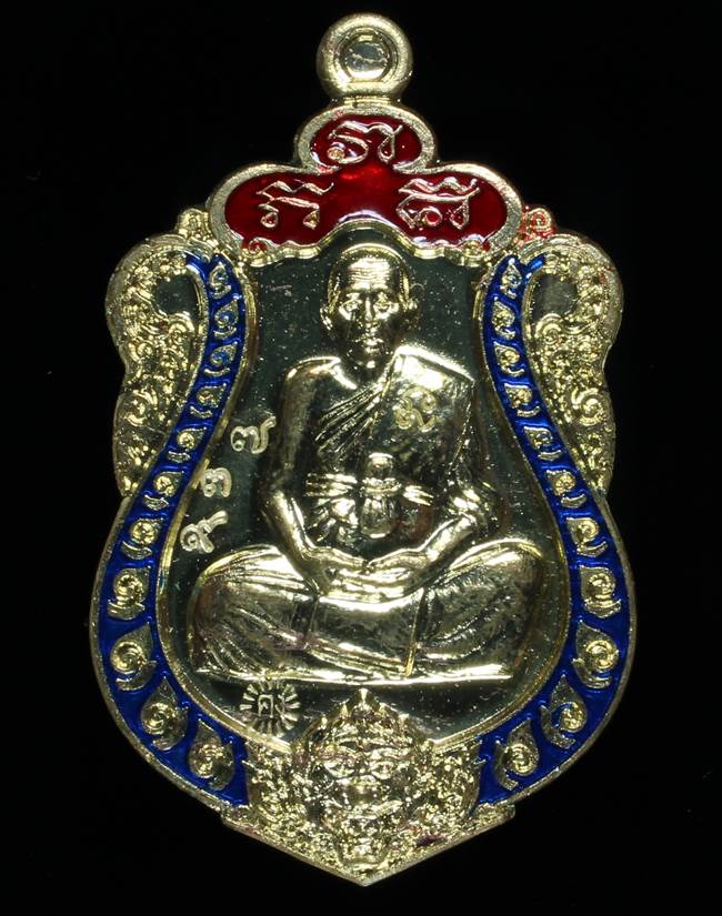 **เหรียญเสมามหากาฬ หลวงพ่อคง วัดกลางบางแก้ว เนื้อทองทิพย์ลงยา เลข 739 เคาะเดียวแดง**