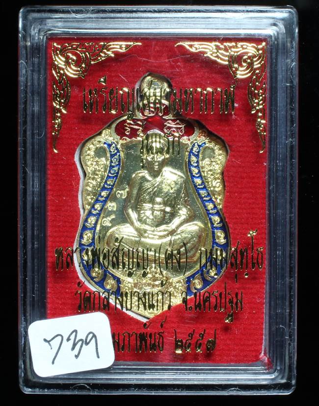 **เหรียญเสมามหากาฬ หลวงพ่อคง วัดกลางบางแก้ว เนื้อทองทิพย์ลงยา เลข 739 เคาะเดียวแดง**