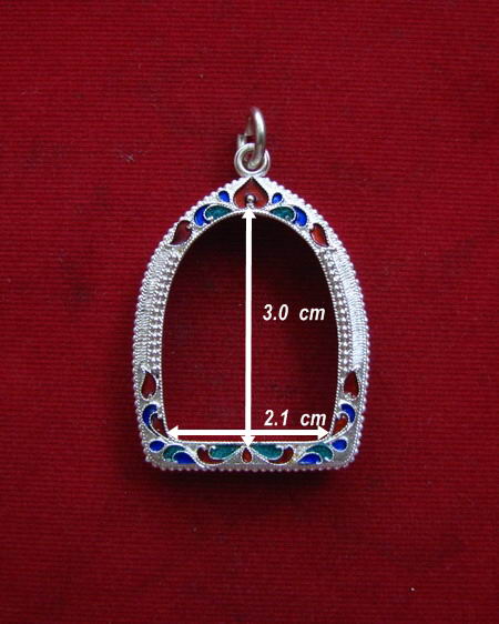 กรอบเงินแท้ ลงยาสุโขทัย  ทรงพระกริ่ง หรือ รูปหล่อ # 11-15