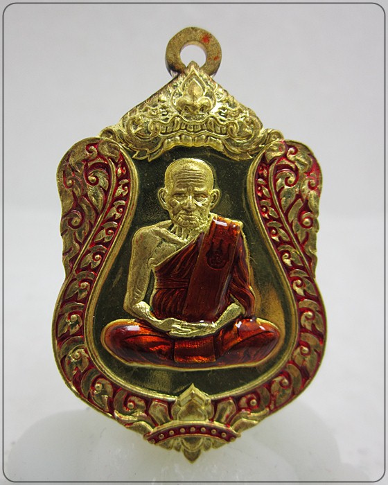หลวงพ่อเงิน วัดบางคลาน รุ่น ฉลองเลื่อนสมณศักดิ์ 111 ปี เนื้อทองระฆัง ลงยาเเดง (หมายเลข 2145)