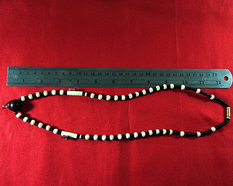 สร้อยกระดูก + เม็ดกะลา หัวขุนไม้กลึงขนาดใหญ่ ลูกหมุนทองเหลือง แบบสามห่วง ยาว 25 นิ้ว