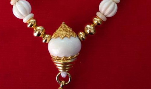 สร้อยงาช้างแท้ๆสลับเม็ดทองแท้