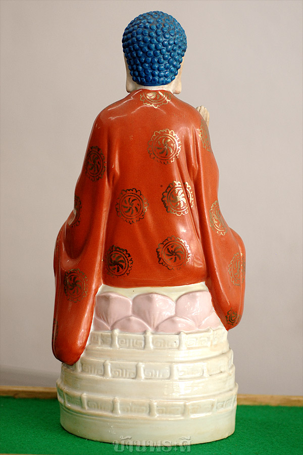 พระยูไล เนื้อกระเบื้องเคลือบ สูง 14.5 นิ้ว ฐาน 6 นิ้ว (ชำรุดที่นิ้วหัวแม่มือซ้าย)