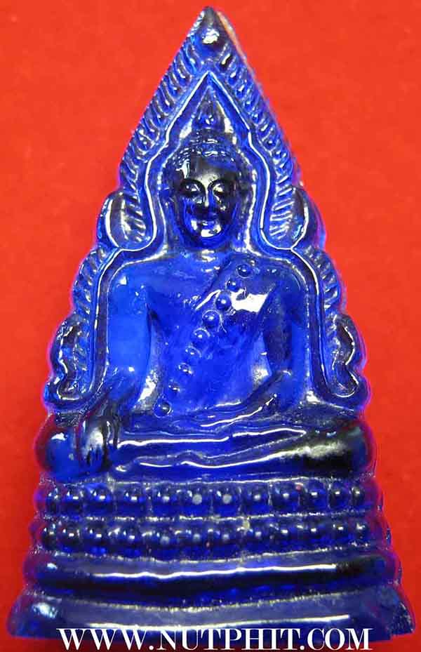 พระพุทธชินราช เนื้อแก้วสีน้ำเงิน หลวงพรหมโยธี ปี ๒๔๙๓+บัตรรับรองพระแท้*16