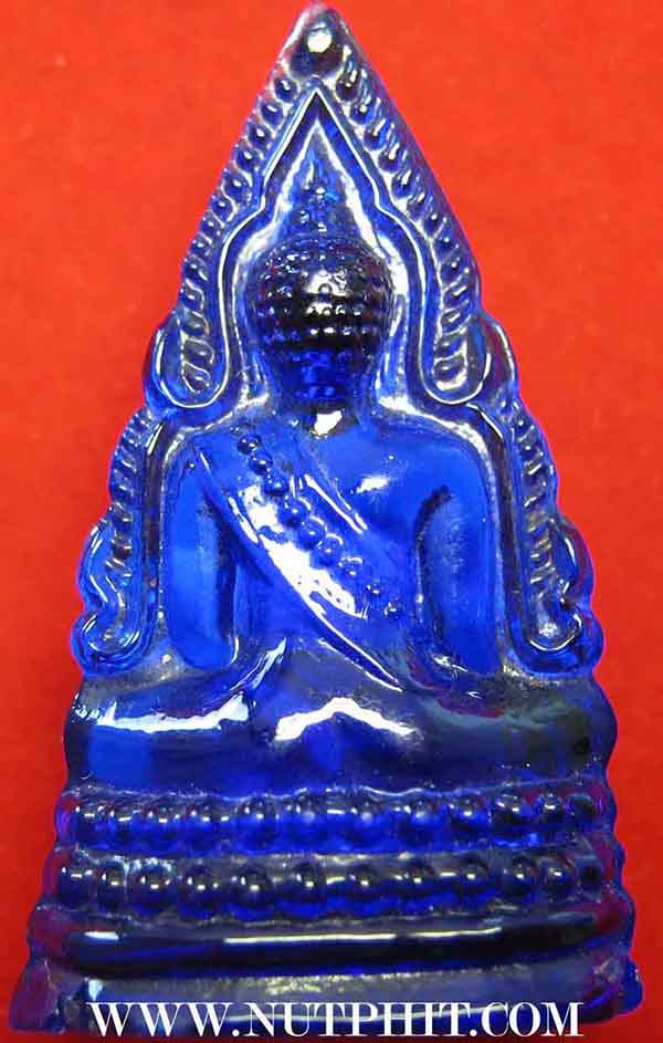 พระพุทธชินราช เนื้อแก้วสีน้ำเงิน หลวงพรหมโยธี ปี ๒๔๙๓+บัตรรับรองพระแท้*16