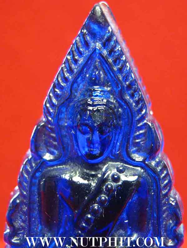 พระพุทธชินราช เนื้อแก้วสีน้ำเงิน หลวงพรหมโยธี ปี ๒๔๙๓+บัตรรับรองพระแท้*16