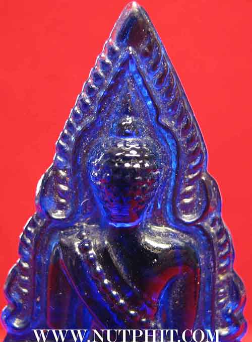 พระพุทธชินราช เนื้อแก้วสีน้ำเงิน หลวงพรหมโยธี ปี ๒๔๙๓+บัตรรับรองพระแท้*16