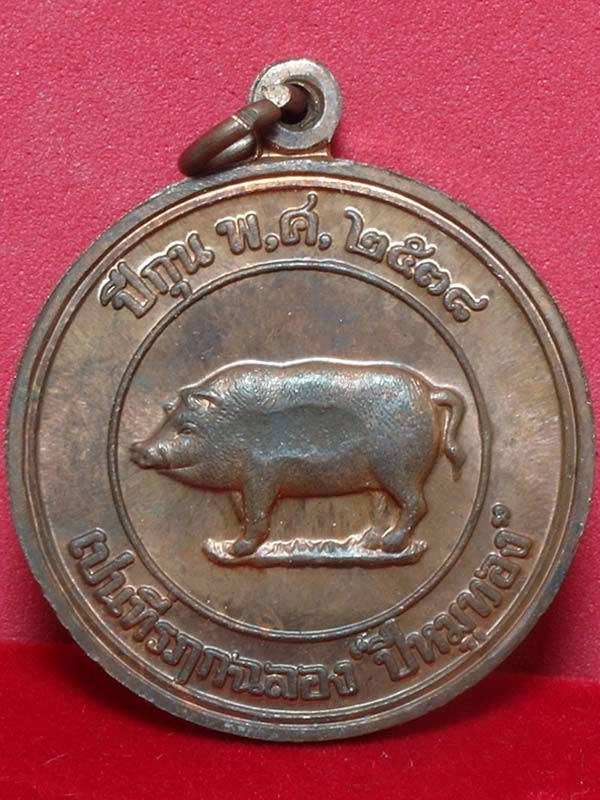 เหรียญหมูสองหน้า ปี 2538 เนื้อทองแดง หลวงพ่อสาคร วัดหนองกรับ 