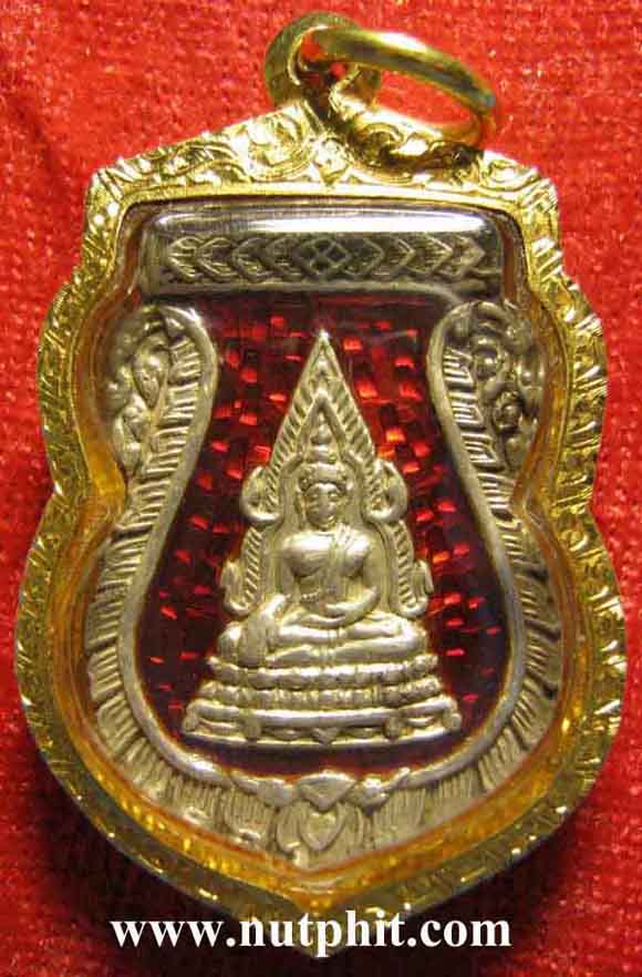 122*ชุดกรรมการ เหรียญพระพุทธชินราช เนื้อเงินลงยา พิมพ์หลังเข็มกลัด เลี่ยมทองแท้