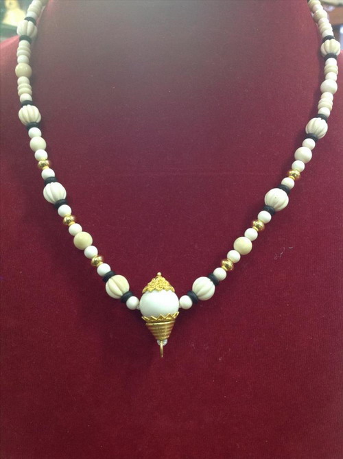 สร้อยงาช้าง หัวขุนหุ้มทองแท้หนาๆผสมกะลาตาเดียวแท้ๆ เม็ดงา+เม็ดทองแท้ๆ