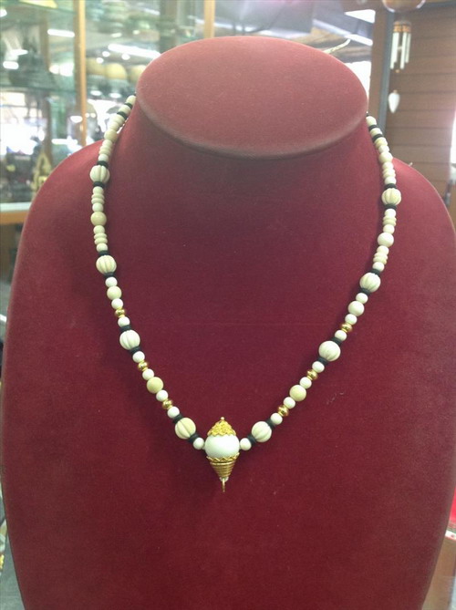 สร้อยงาช้าง หัวขุนหุ้มทองแท้หนาๆผสมกะลาตาเดียวแท้ๆ เม็ดงา+เม็ดทองแท้ๆ