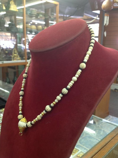 สร้อยงาช้าง หัวขุนหุ้มทองแท้หนาๆผสมกะลาตาเดียวแท้ๆ เม็ดงา+เม็ดทองแท้ๆ