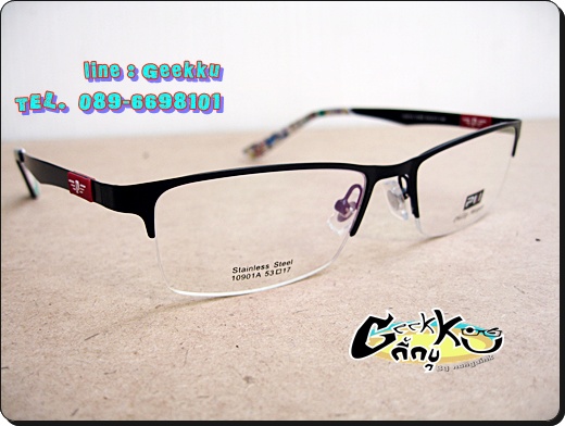 กรอบแว่นตา Phillip Morgan (P-3) ทรงครึ่งกรอบสีดำ กรอบทำจาก Stainless Steel 