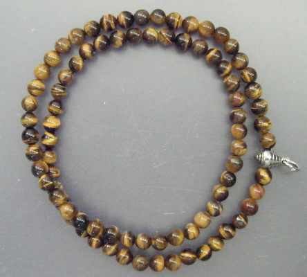 สร้อยหินไทเกอร์อาย(หินตาเสือ) ขนาดเม็ด 8 มม. หัวขุนสแตนเลสแท้มีห่วงห้อยพระ