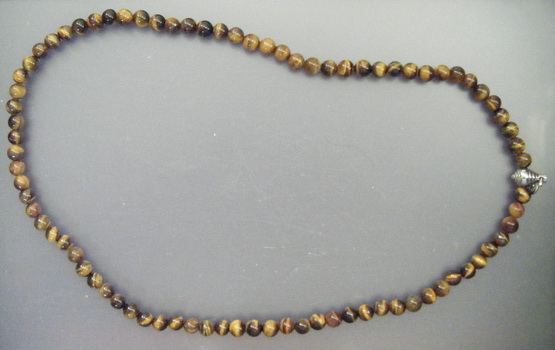 สร้อยหินไทเกอร์อาย(หินตาเสือ) ขนาดเม็ด 8 มม. หัวขุนสแตนเลสแท้มีห่วงห้อยพระ