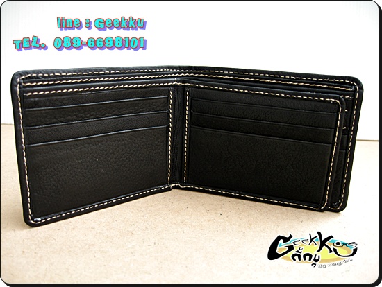 กระเป๋าตังค์ Tough (T013) หนังแท้สีดำ หนังชามัวร์ 