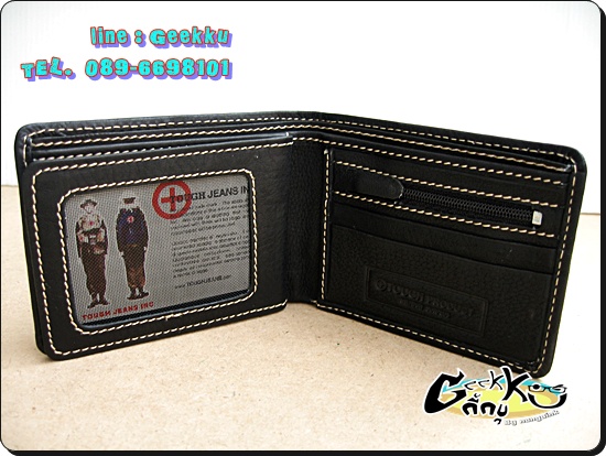 กระเป๋าตังค์ Tough (T013) หนังแท้สีดำ หนังชามัวร์ 