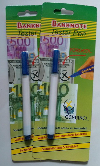 ปากกาตรวจสอบแบงค์ ว่าของจริง ของปลอม ก่อนรับ ก่อนทอน จะได้ไม่ต้องมาขาดทุน เพราะโดนหลอก ถ้าขีดแล้วสีเ