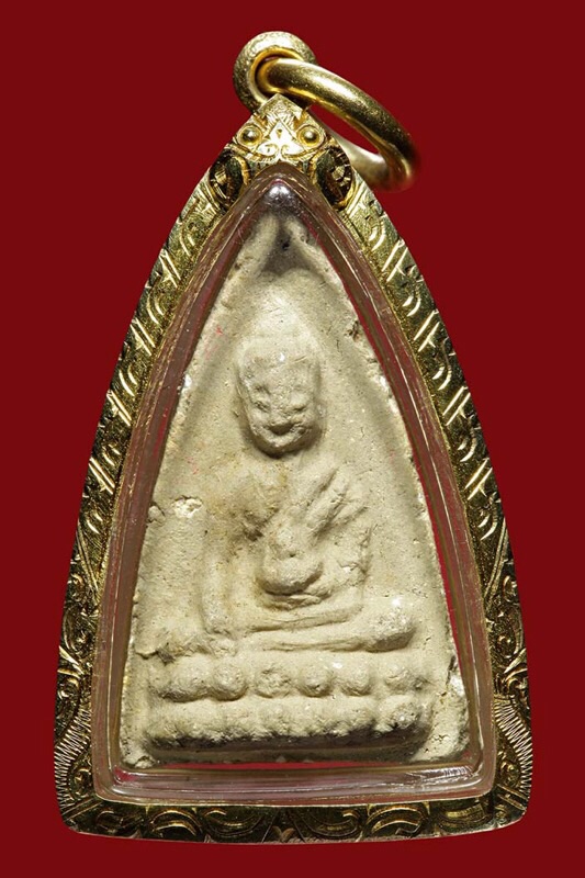 พระพุทโธน้อย พิมพ์กลาง หม้อน้ำมนต์กลม เนื้อผง พร้อมเลี่ยมทองคำแท้ๆ