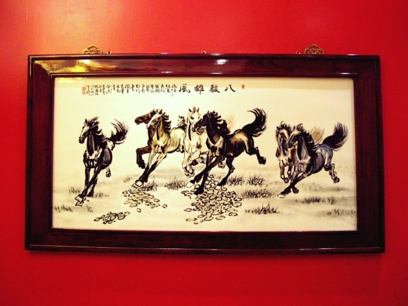 รูปภาพมงคลประดับฝาผนังขนาดใหญ่ งานกังไส ขนาดใหญ่ เข้ากรอบไม้ สวยงาม