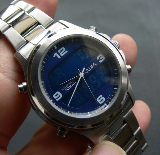 นาฬิกา Alba ของแท้ Stainless Steel หน้าน้ำเงินเข็มขาว ,สองระบบ ทรงสปอร์ต 