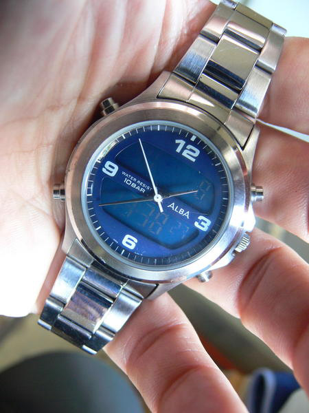 นาฬิกา Alba ของแท้ Stainless Steel หน้าน้ำเงินเข็มขาว ,สองระบบ ทรงสปอร์ต 