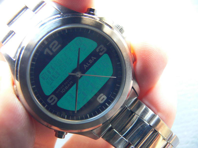 นาฬิกา Alba ของแท้ Stainless Steel หน้าน้ำเงินเข็มขาว ,สองระบบ ทรงสปอร์ต 