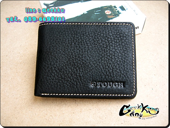 กระเป๋าตังค์ Tough (T012) หนังแท้สีดำ หนังชามัวร์