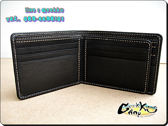 กระเป๋าตังค์ Tough (T012) หนังแท้สีดำ หนังชามัวร์