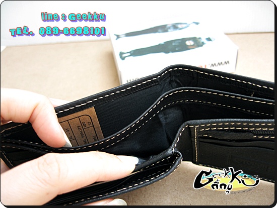 กระเป๋าตังค์ Tough (T012) หนังแท้สีดำ หนังชามัวร์