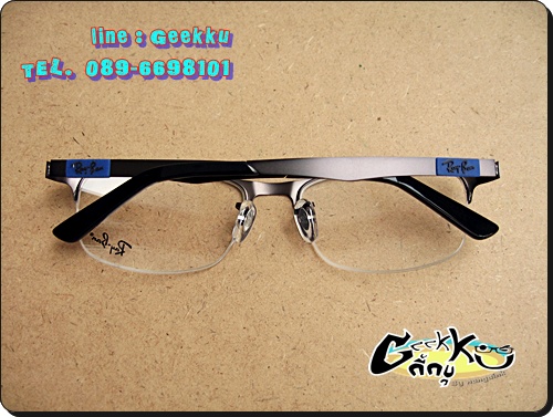 กรอบแว่นตา Ray Ban (R14) ทรงครึ่งกรอบสีกัน (ดำ-เทา) ขาน้ำเงิน