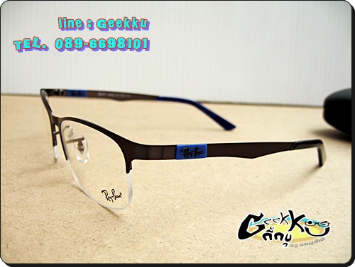 กรอบแว่นตา Ray Ban (R14) ทรงครึ่งกรอบสีกัน (ดำ-เทา) ขาน้ำเงิน