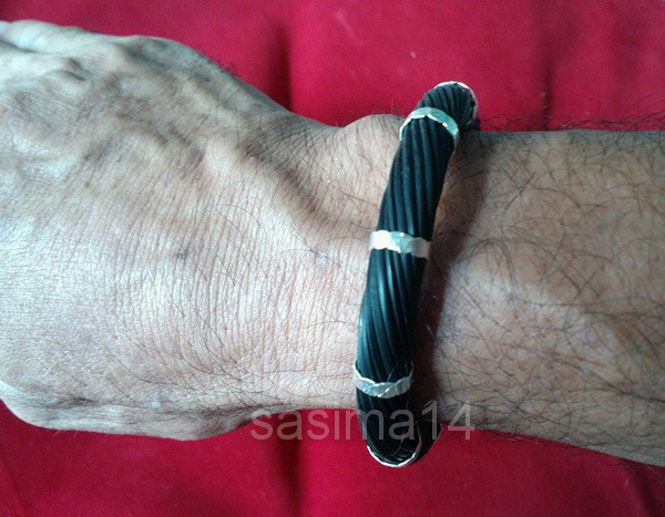 กำไลขนหางช้าง สีดำ หุ้มด้วยเงินแท้