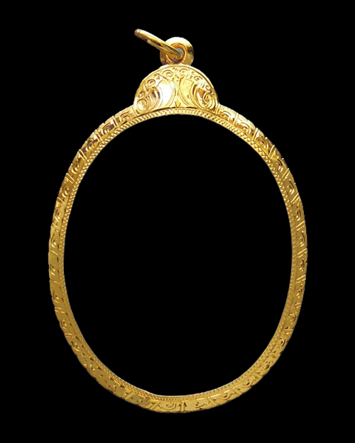 กรอบทองหัวเต่า มือ1ใส่ เหรียญรูปไข่ ปรก8รอบ ปรกไตรมาส ห่วงเชื่อม เจริญพร พระเจ้าตาก หลวงปู่ทิม 1.98g