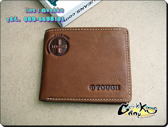 กระเป๋าตังค์ Tough หนังแท้สีน้ำตาล หนังชามัวร์
