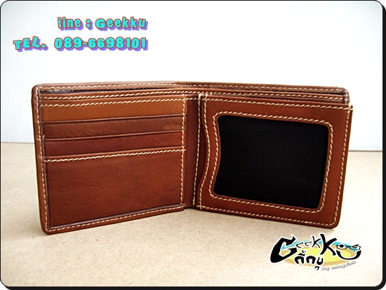 กระเป๋าตังค์ Tough หนังแท้สีน้ำตาล หนังชามัวร์