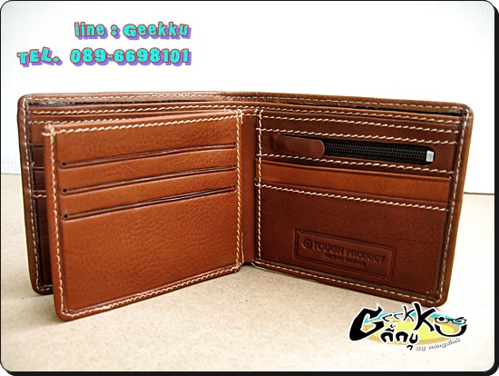 กระเป๋าตังค์ Tough หนังแท้สีน้ำตาล หนังชามัวร์