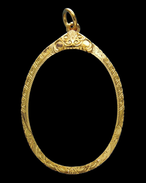 กรอบทอง ยกซุ้ม มือ1ใส่ เหรียญปรก8รอบ ปรกไตรมาส ห่วงเชื่อม เจริญพร พระเจ้าตาก หลวงปู่ทิม2.20g