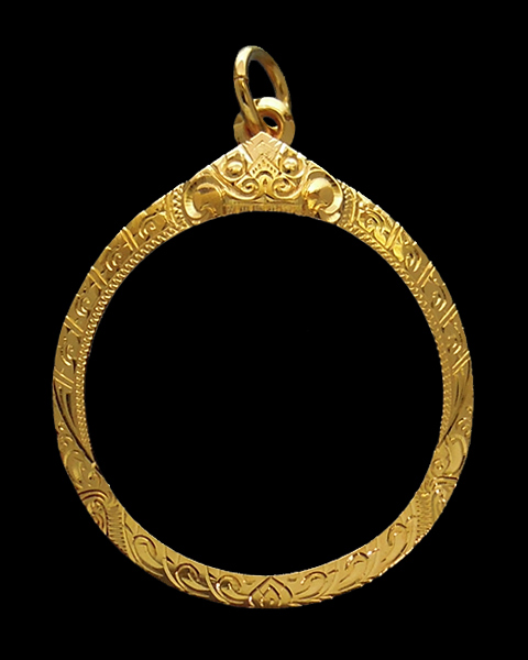 กรอบทองกลม มือ1ใส่ ลูกอมผงพลายกุมาร หลวงปู่ทิม วัดละหารไร่ จ.ระยอง, พระทรงกลมทั่วไป, สิงห์งาแกะ1.96g