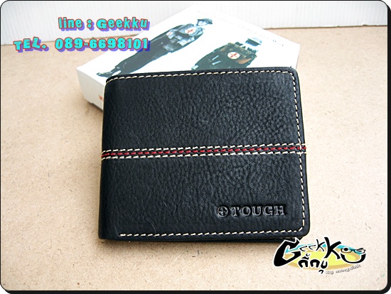 กระเป๋าตังค์ Tough (T08) หนังแท้สีดำ หนังชามัวร์ 