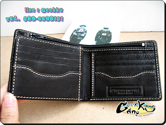 กระเป๋าตังค์ Tough (T08) หนังแท้สีดำ หนังชามัวร์ 