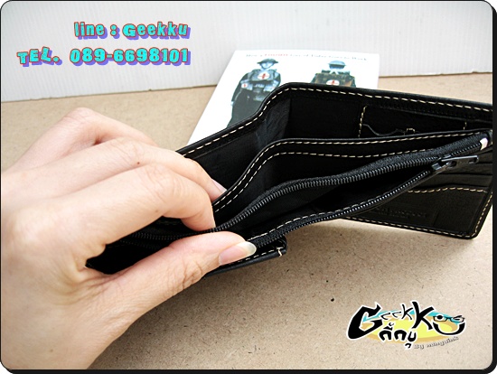 กระเป๋าตังค์ Tough (T08) หนังแท้สีดำ หนังชามัวร์ 