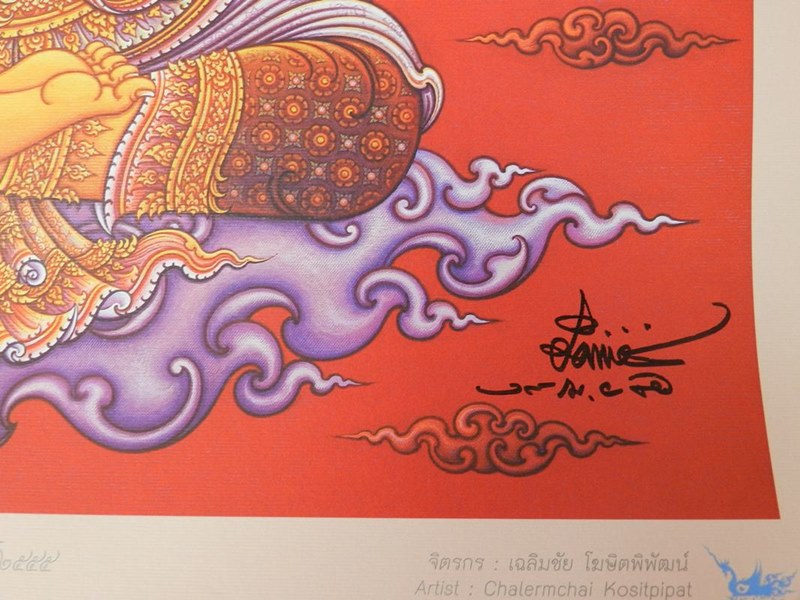 ภาพพระพิฆเนศ เทพเจ้าแห่งความสำเร็จ พื้นสีแดง ขนาด 48X49 cm ผลงานอาจารย์เฉลิมชัย โฆษิตพิพัฒน์