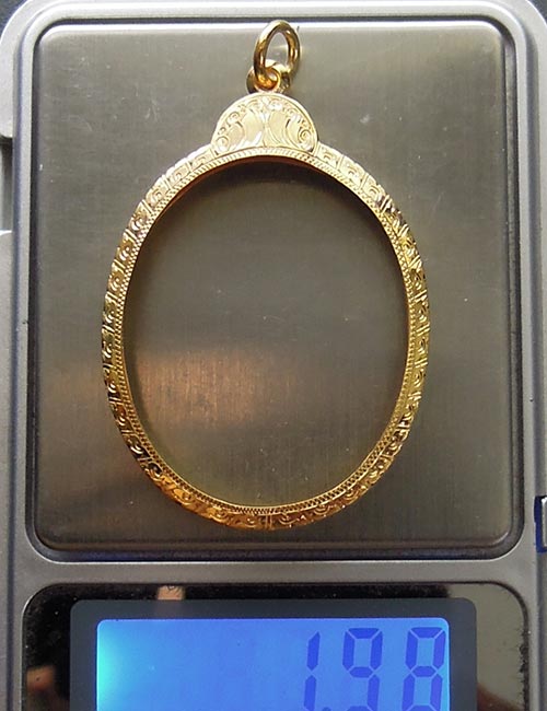 กรอบทองหัวเต่า มือ1ใส่ เหรียญรูปไข่ ปรก8รอบ ปรกไตรมาส ห่วงเชื่อม เจริญพร พระเจ้าตาก หลวงปู่ทิม1.98g