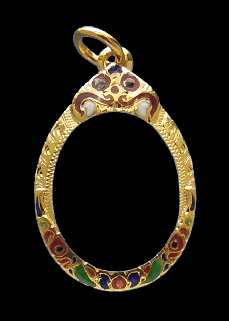 กรอบทองลงยา ยกซุ้มบน+ล่าง มือ1ใส่เหรียญเม็ดแตง06, 08 หลวงปู่ทวด วัดช้างให้ จ.ปัตตานี น้ำหนัก1.51กรัม